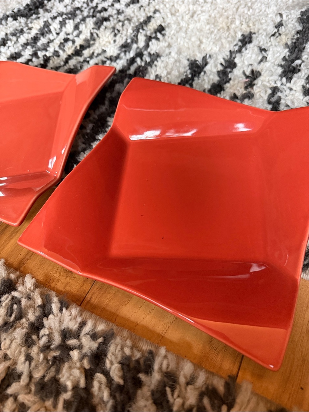 2 Pier 1 ~ Diamond Fold /Ceramic Plates Coral- Home Dining